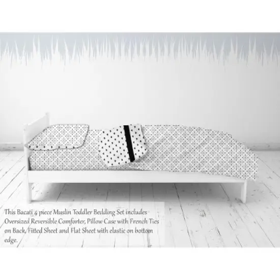 Bacati - Love/Hearts Muslin 4 pc Toddler Bedding Set, Black image {5}