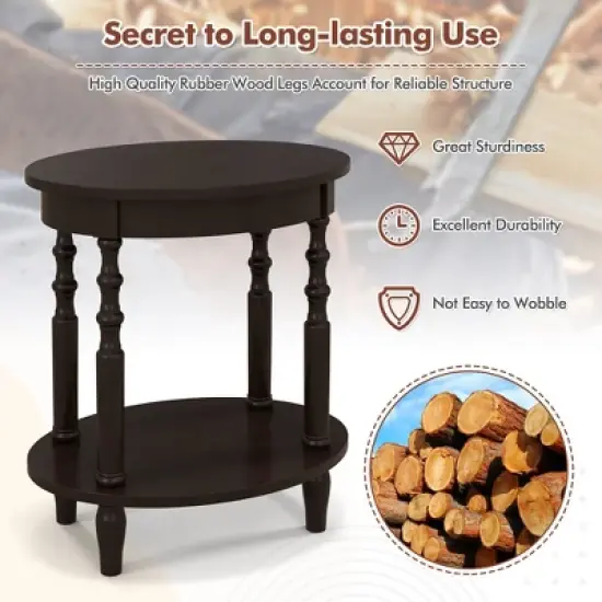 Tangkula 2-Tier End Table Oval Compact Sofa Side Nightstand w/ Storage Shelf image {6}
