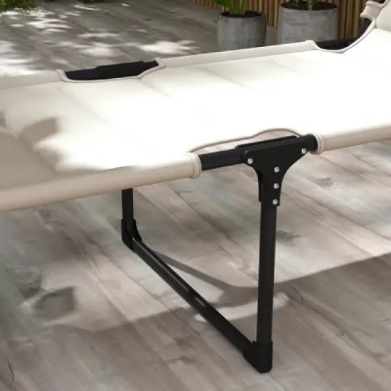 TIRAMISUBEST Set of 2 Adjustable Lounge Chairs - Outdoor Folding Chaise Lounges with Sunshade & Pillow, Reclining Tanning Chairs (Cream White) image {8}