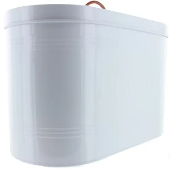 Amici Home White Carmel Metal Storage Bread Bin with Handled Lid, Airtight Seal, Food Safe, White w/ Relief Pattern & Brown Handle, 288 oz. image {3}
