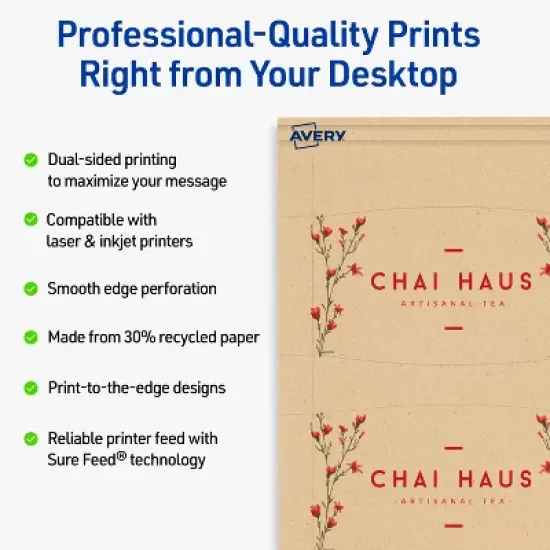 Avery Arched Business Cards, 2" x 3-1/2", Kraft Brown, 80 Total image {1}