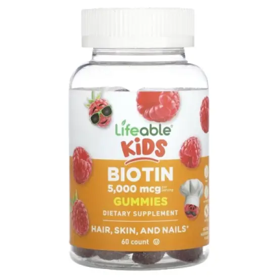 Lifeable Kids Biotin Gummies, Natural Raspberry, 60 Gummies (2,500 mcg per Gummy) image {4}