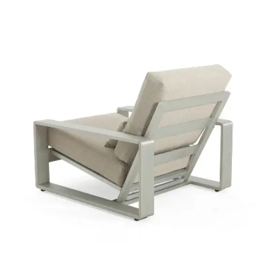 Christopher Knight Home Adrian Outdoor Aluminum Club Chair with Lumbar Pillow, Beige/Silver image {5}