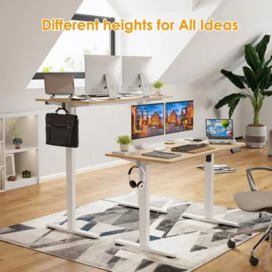 FONTOI Desks, Home Office Desk with Adjustable Height, Standing Desk with Splice Board, Gaming Desk with , White, 24"*48"*27" image {4}