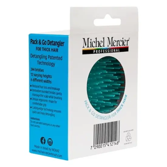 Michel Mercier Pack and Go Detangler - Innovative Mini Scalp Massager for Less Breakage - No Pain Hair Brush - Thick Hair - Turquoise-Pink - 1 pc image {2}