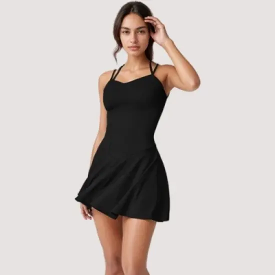 Anna-Kaci Active Women's Strappy Athletic Dress with Built-In Shorts and Side Pocket Supportive Fit Stretch Fabric image {7}