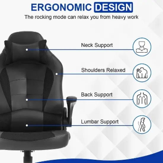 BestMassage Gaming Chair Office Chair Computer Desk Chair with Lumbar Support and Adjustable Headrest and PU Leather Gamer Chair for Adults image {3}