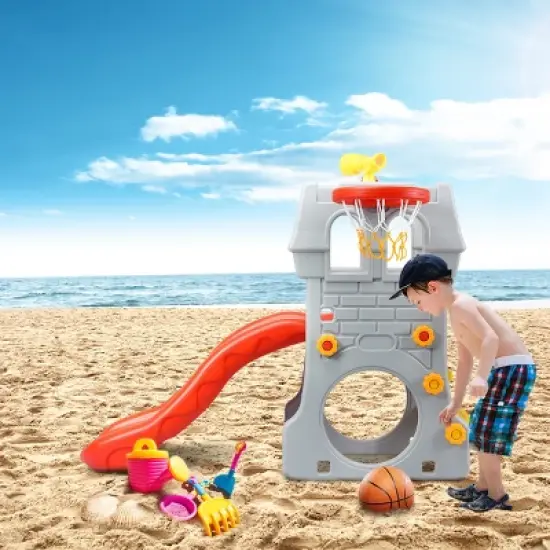 Children Climber Slide Set w/ Basketball Hoop and Telescope Toy Indoor & Outdoor image {4}