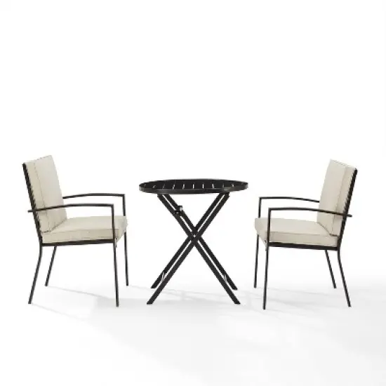 3pc Kaplan Outdoor Steel Chat Set Oatmeal/Bronze - Crosley image {5}