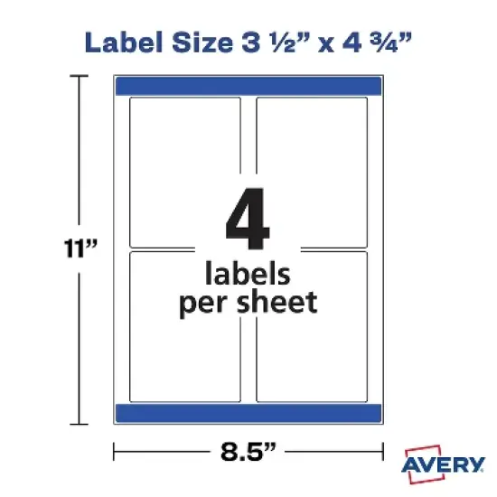 Avery Print-to-the-Edge Removable Labels w/TrueBlock 3 1/2 x 4 3/4 White 32/Pack 22827 image {4}