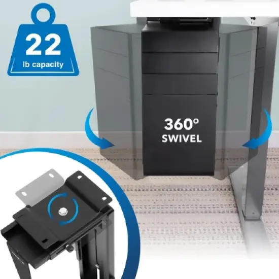 Mount-It! CPU Under Desk Mount Bracket | Computer Tower Wall and Under Counter Holder | 360 Degree Swivel Adjustable Height and Width Wall-Mountable image {3}