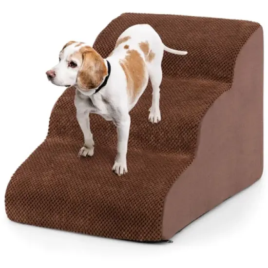 3-Tier Foam Dog Ramp Non-Slip Dog Steps Soft Pet Stairs Ladder for High Sofa Bed Grey/Brown image {9}