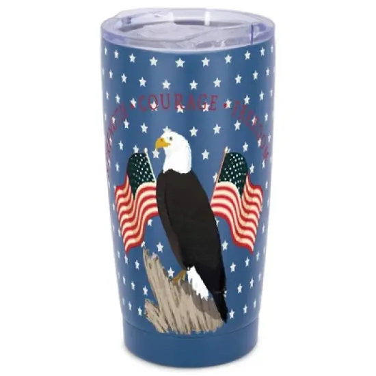 Elanze Designs Strength Courage Freedom Bald Eagle American Flag Wrap-Around Design 20 Ounce Stainless Steel On-The-Go Coffee Mug, Thermal Travel image {5}