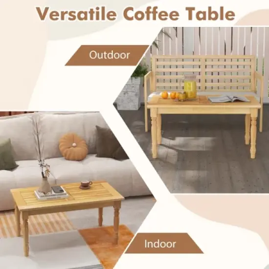 Tangkula Patio Coffee Table w/ Solid Teak Wood Structure Slatted Tabletop for Backyard image {4}