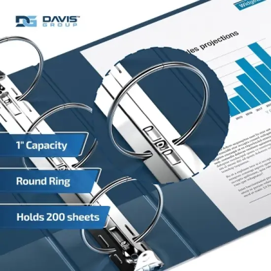 Premium Economy 1" Round Ring Binder 6pk Navy Blue: Davis Group, Polypropylene, 200 Sheet Capacity, 2 Pockets image {2}