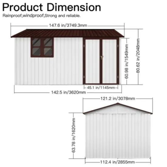 GDFStudio Richards Modern 148" Outdoor Metal Waterproof Storage Sheds with Window image {3}