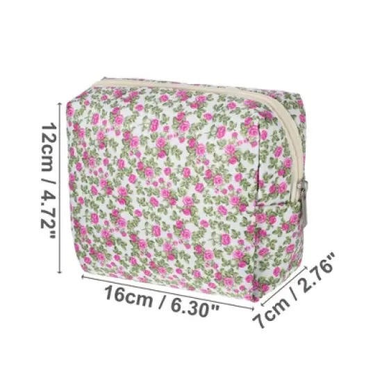 Unique Bargains Portable Peony Cosmetic Bag White Pink 1 Pc image {1}