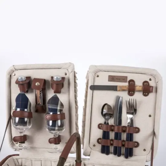 Natural Canvas Picnic Basket - Picnic Time: Wicker, Off-White, Easy-Close Fastener, Solid Pattern, 17.5" x 15" x 10" image {10}