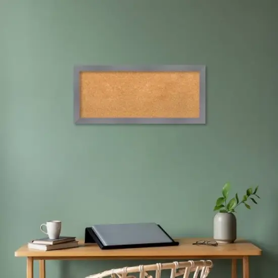 32"x14" Edwin Wood Frame Natural Cork Board Gray - Amanti Art image {4}
