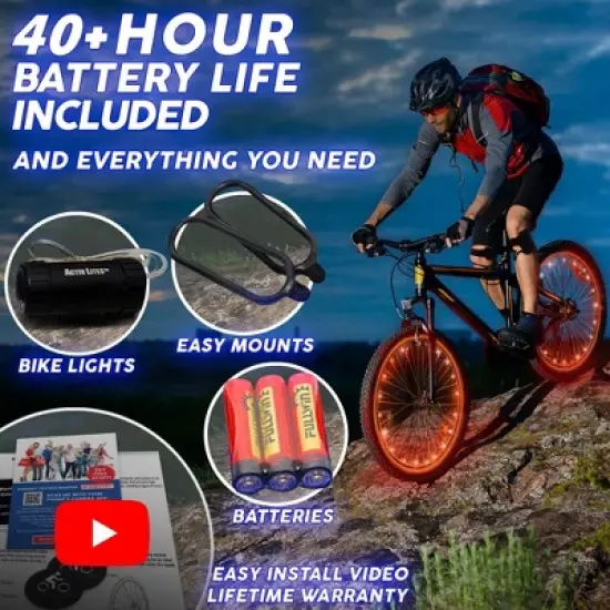Activ Life Bike Wheel Lights, Top Basket Stuffers for Kids & Teen Gifts; with Battery Included - 1 Tire Pack, Orange image {4}