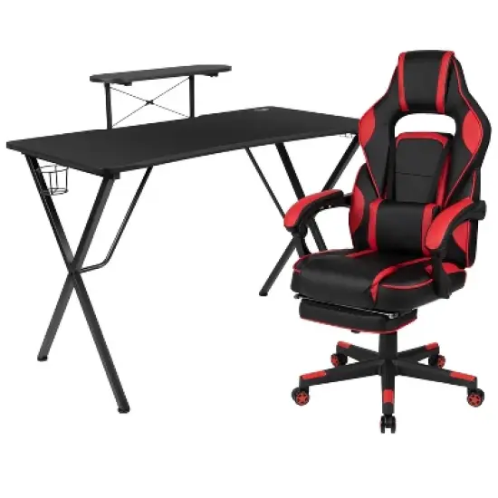 Emma and Oliver Gaming Bundle-Cup/Headphone Desk & Reclining Footrest Chair image {12}