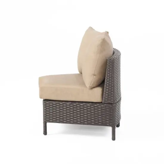 Christopher Knight Home Harper Outdoor Wicker Curved 76" W Loveseat Sectional with Cushions image {3}