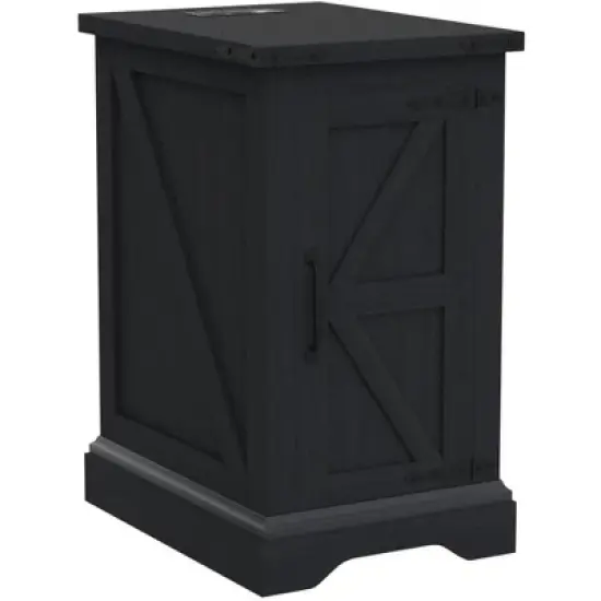 Farmhouse Nightstand with Charging Station & Barn Door & Adjustable Shelf, Rustic Sofa Side Table for Living Room, Bedroom image {5}