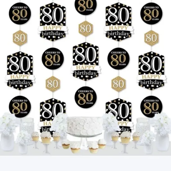 Big Dot of Happiness Adult 80th Birthday - Gold - Birthday Party DIY Dangler Backdrop - Hanging Vertical Decorations - 30 Pieces image {1}