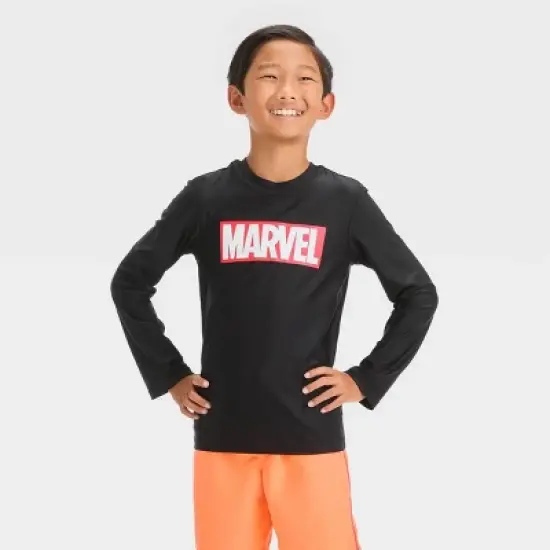 Boys' Marvel Fictitious Character Rash Guard Top - Black image {3}