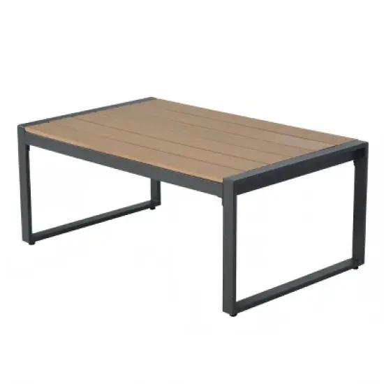 4-Piece Outdoor Patio Furniture Set,Modern Iron Conversation Set with Grey Cushions And Faux Wood Grain Frame-Maison Boucle image {5}