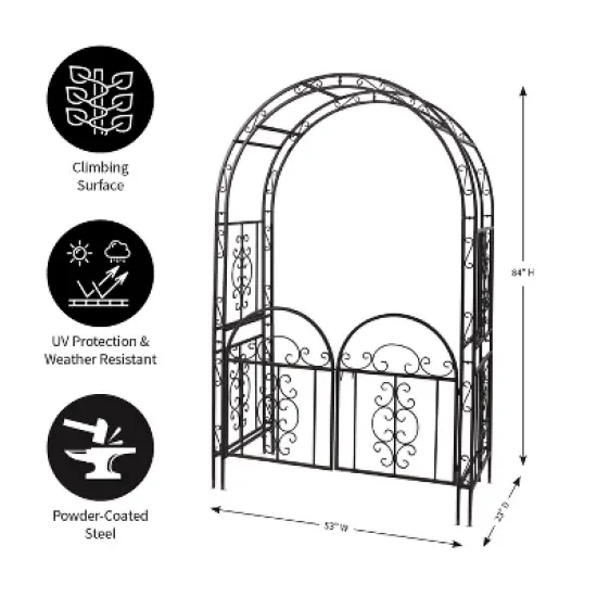Plow & Hearth - Montebello Decorative Garden Arbor Trellis with Gate & Beautiful Scrollwork Design image {2}