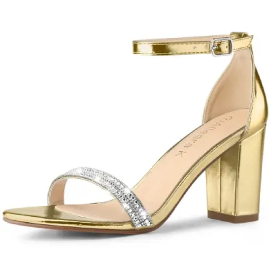 Allegra K Women's Rhinestone Ankle Strap Chunky Sandals image {11}