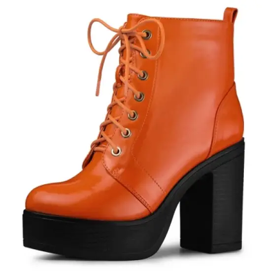 Perphy Women's Platform Lace Up Chunky Heel Western Combat Boots image {6}