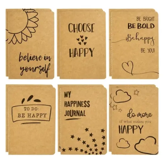 Paper Junkie 12 Pack Happiness-Themed Journals Bulk Set, Kraft Paper Notebooks with 80 Lined Pages for Kids, Office, 4 x 5.75 In image {9}
