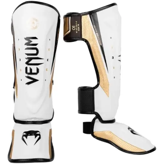 Venum Elite Evo Protective Shin Instep Guards - White/Gold image {3}