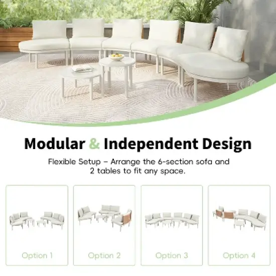 YOOCOZZ PE Wicker Rattan 8-Piece Patio Sectional Sofa with 2 High-Low Coffee Tables having Tempered Glass image {6}