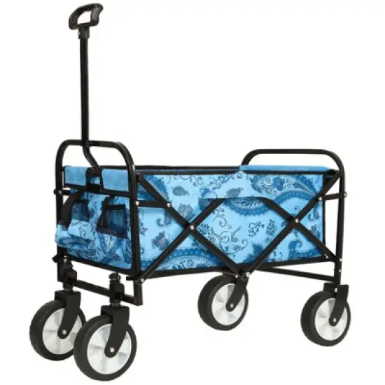 DSVIMOY Colorful Collapsible Foldable Wagon Cart, Beach Wagon, Utility Wagon Grocery for Cart Camping Shopping, Flower Blue, 25.98"*17.32"*37.4" image {5}