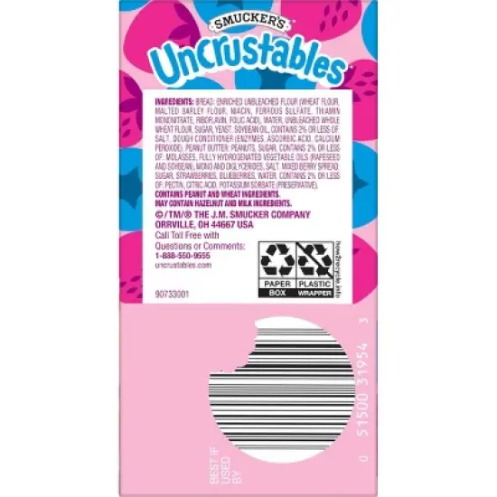 Smucker's Uncrustables Frozen Peanut Butter & Mixed Berry Spread Sandwich - 8oz/4ct image {6}