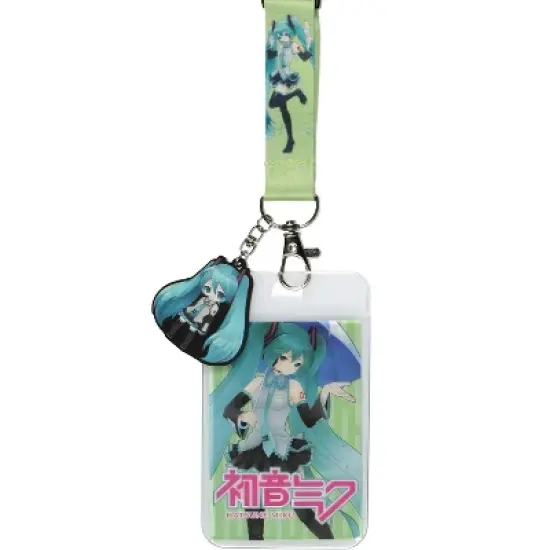 Hatsune Miku ID Lanyard Badge Holder with Rubber Chibi Hatsune Miku Charm image {1}
