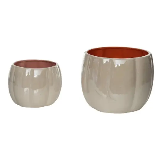 Transpac Dolomite 10.25 in White Halloween Iridescent Nesting Pumpkin Snack Bowls Set of 2 Decorative Bowls image {2}