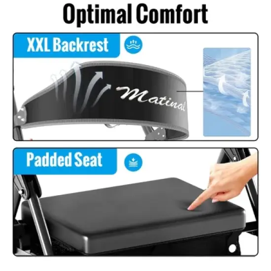 Lycvki Aluminum Foldable Rollator Walkers with Seat for Seniors, 350 lb Capacity, 6-Position Height image {4}