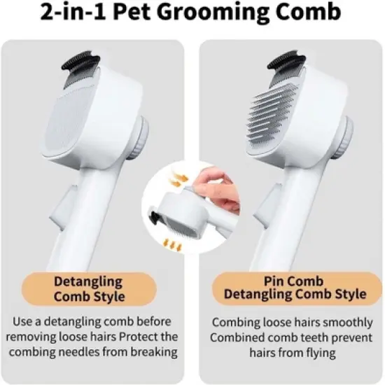 BABYYER  2-in-1 Cat Grooming Brush, Cat Brushes with Release Button & Deshedding Dematting Rake, for for Long or Short Haired Pets, Remove Knots,White image {1}
