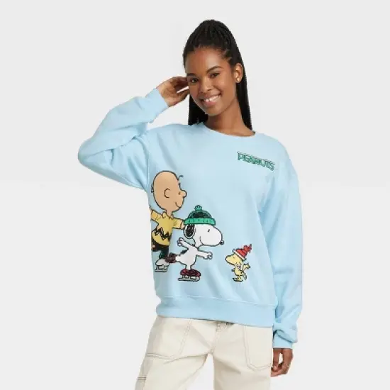 Women's Peanuts Skating Graphic Sweatshirt - Light Blue image {3}