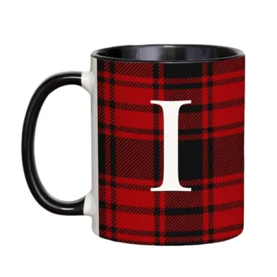 Personalization Mall Christmas Red Plaid Initial Coffee Mug image {11}