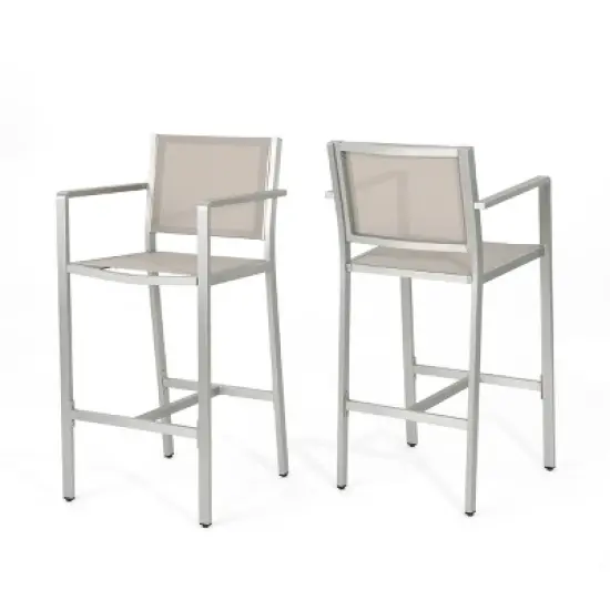 29.50" Barstools with Silver Rust-Proof Aluminum Frame, Grey Mesh, Set of 2 image {5}