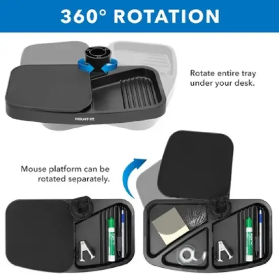 Mount-It! Under Desk Swivel Storage Tray with Mouse Pad | Undermount Shelf Organizer Holds Office Supplies | Mounts to Desktops Tables and Workbenches image {8}