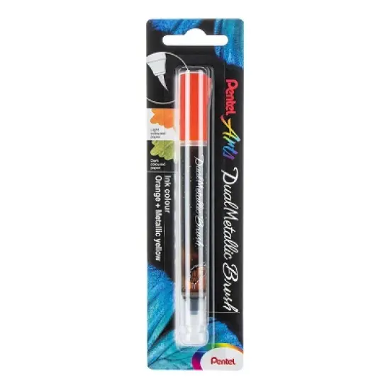 Pentel Arts DualMetallic Brush, Orange/Metallic Yellow Ink, Pack of 3 image {1}