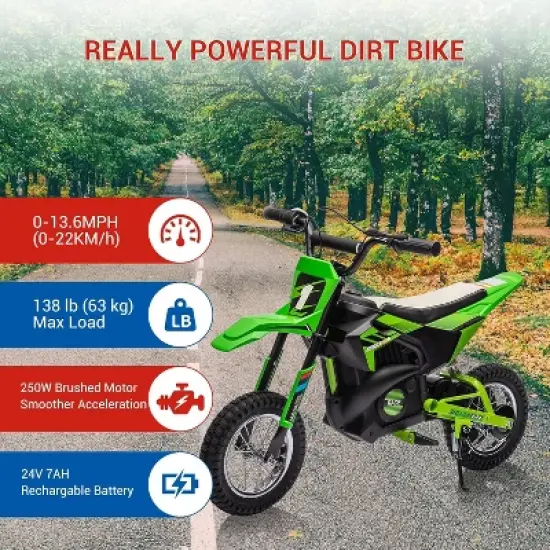 24V Kids Electric Off-Road Motorcycle 250W Motor Air-Filled Tires Metal Suspension Max 22KM/H 139LBS Load for Ages 6+ Riding Toy image {4}