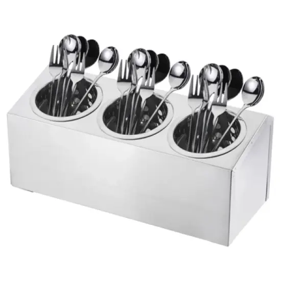 Unique Bargains Stainless Steel Cylinder Commercial Utensil Holder 3 Holes image {4}