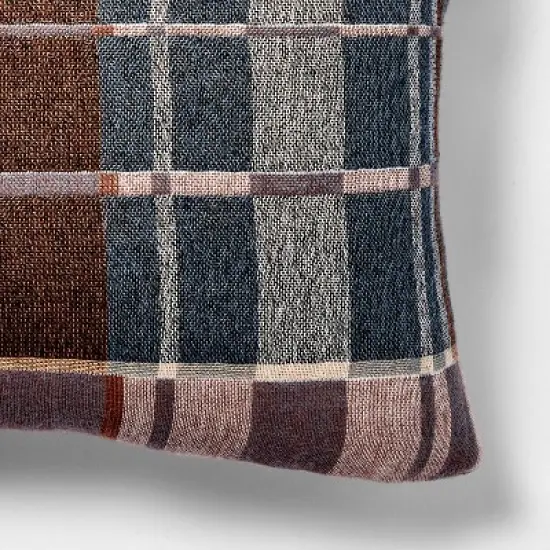 Lumbar Woven Grid Pillow Neutral/Navy/Tan - Threshold designed with Studio McGee image {1}